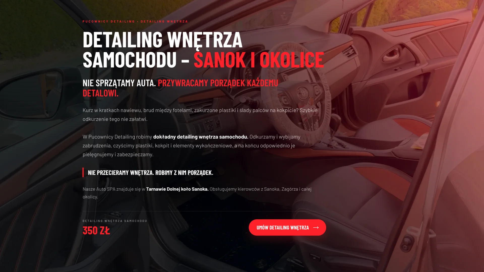Film w hero podstrony usługi detailingowej